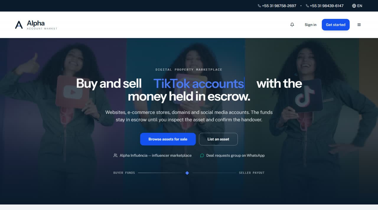 Página inicial do Alpha Account Market