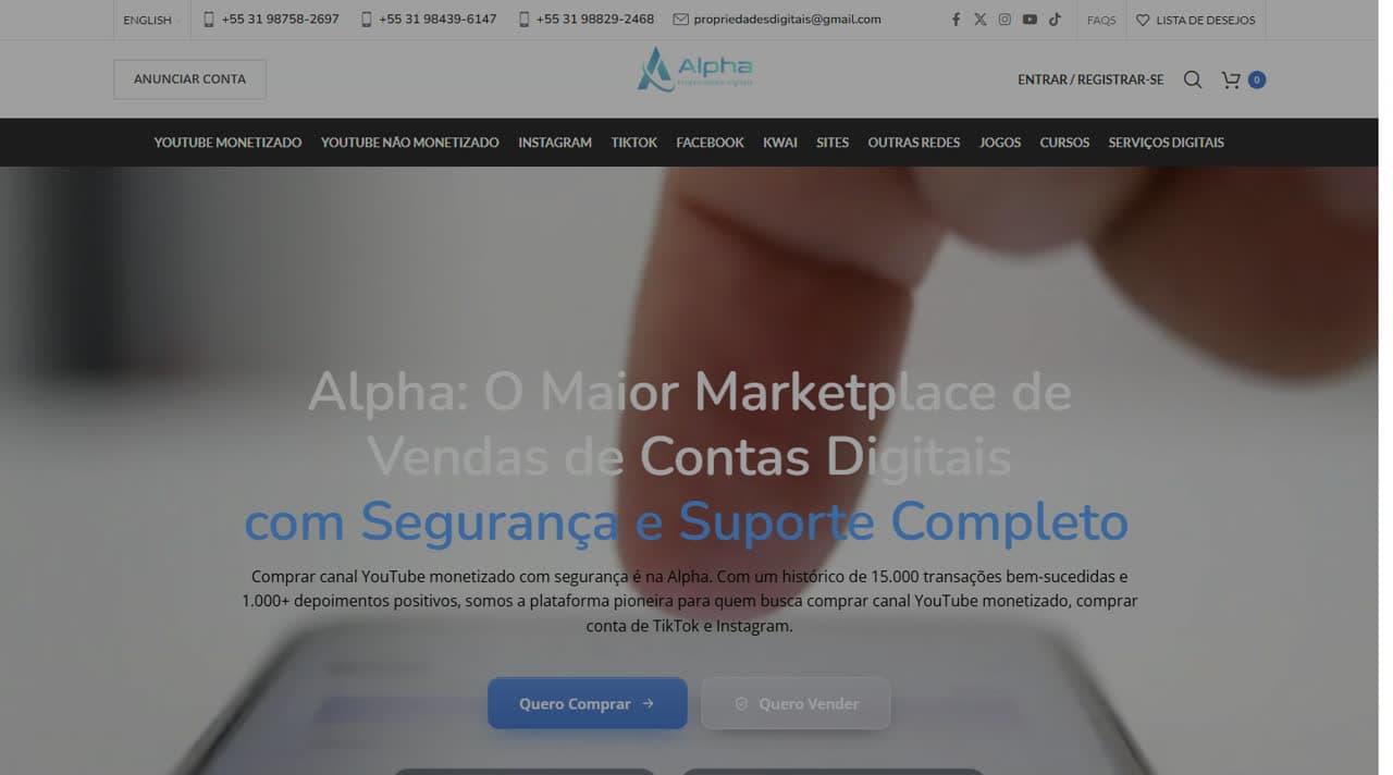 Página inicial da Alpha Propriedades Digitais